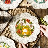 Đĩa sứ vintage thú vườn hoa 22cm