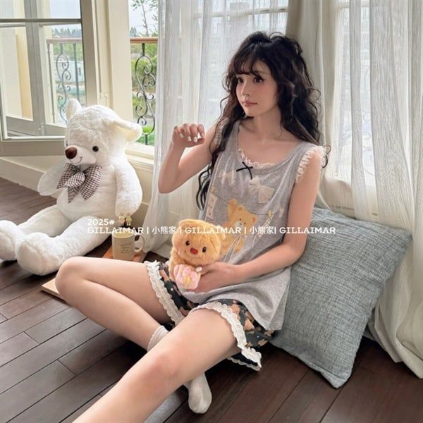 Bộ ngủ Gill Aimar ba lỗ gấu nơ