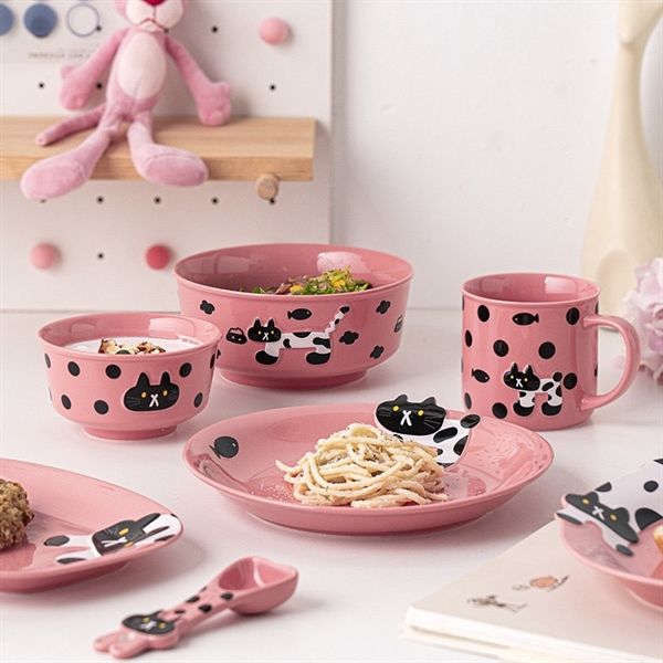 Set bát đĩa mèo đen đốm