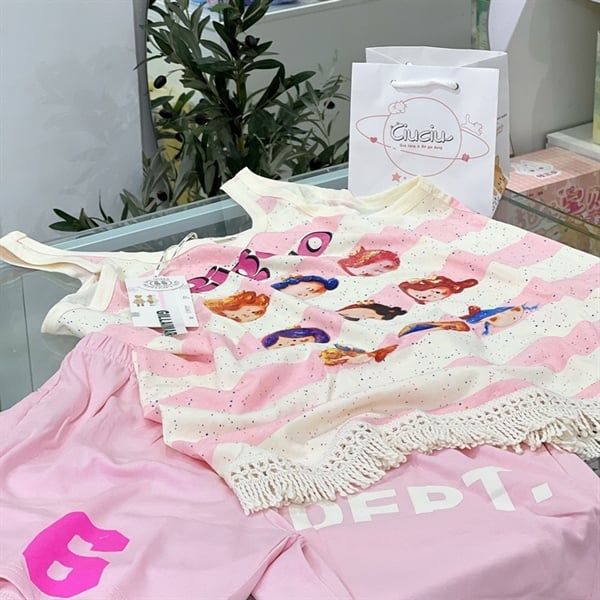 Bộ ngủ Gill Aimar ba lỗ 9 bé gái kẻ ngang