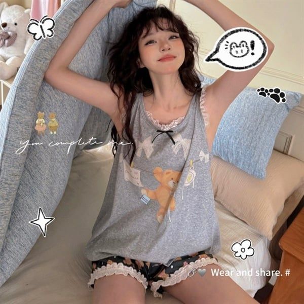 Bộ ngủ Gill Aimar ba lỗ gấu nơ