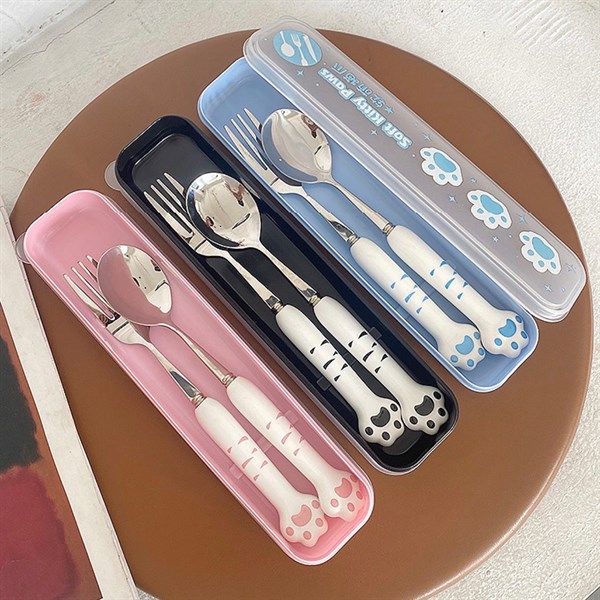Set thìa đũa dĩa chân mèo có hộp
