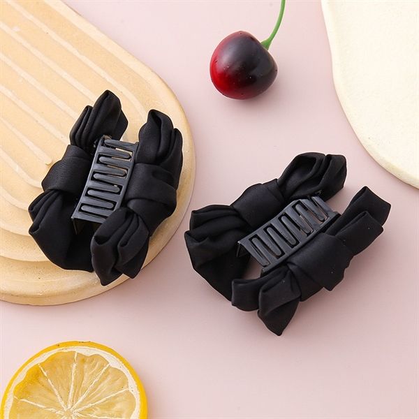 Kẹp càng cua nơ vải kép đen mini