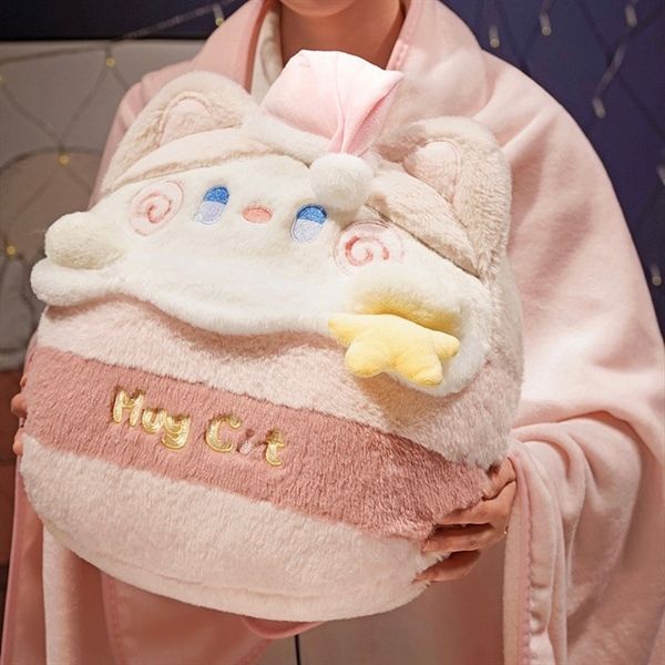 Gối kèm chăn mèo cầm sao 40cm