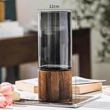 Lọ hoa thuỷ tinh dáng trụ đế gỗ