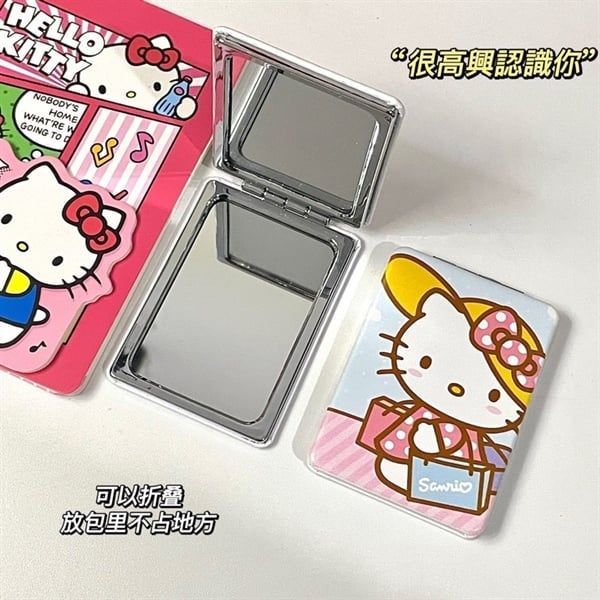 Gương gập bọc da Hello Kitty