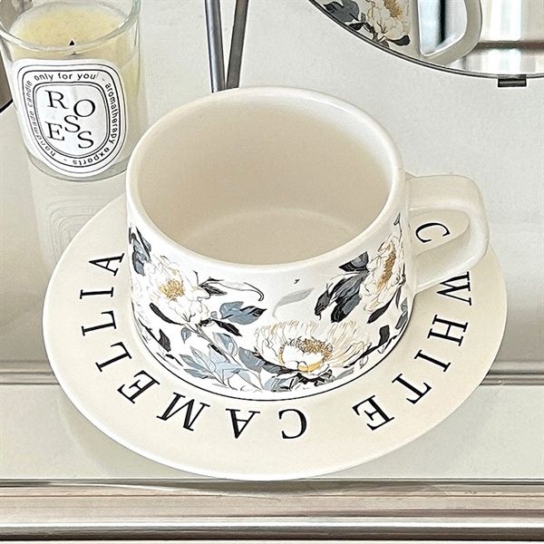 Set cốc hoa vintage kèm đĩa 260ml