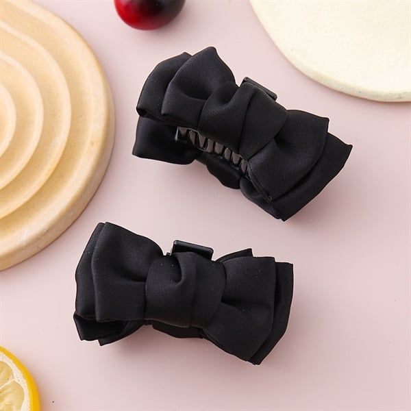 Kẹp càng cua nơ vải kép đen mini