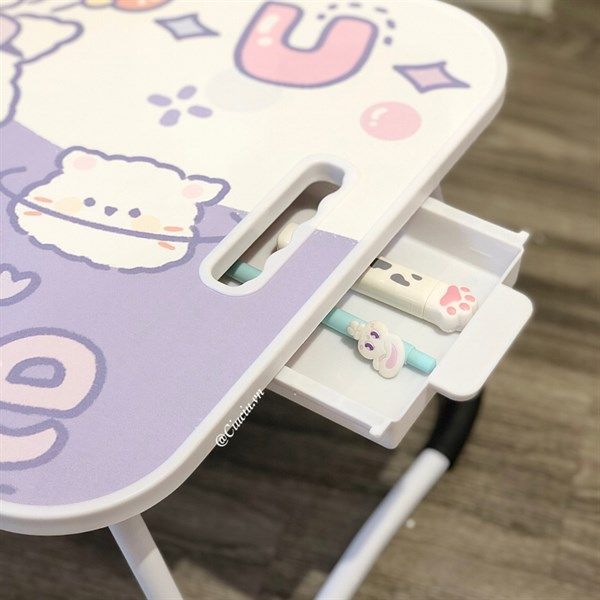 BÀN GỖ GẬP MÈO TÍM