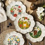 Đĩa sứ vintage thú vườn hoa 22cm