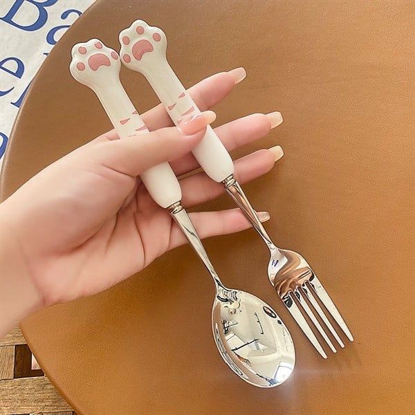 Set thìa đũa dĩa chân mèo có hộp