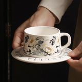Set cốc hoa vintage kèm đĩa 260ml