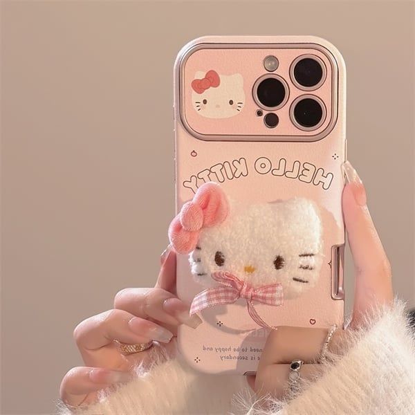 Ốp Hello Kitty bông nổi nơ caro