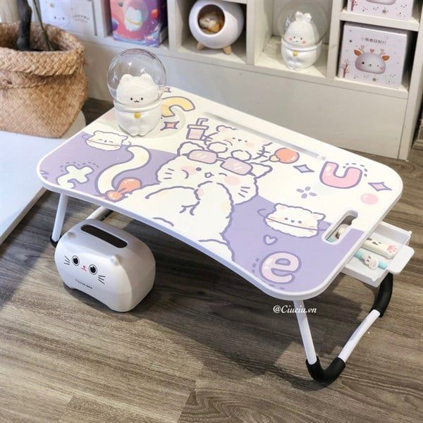 BÀN GỖ GẬP MÈO TÍM