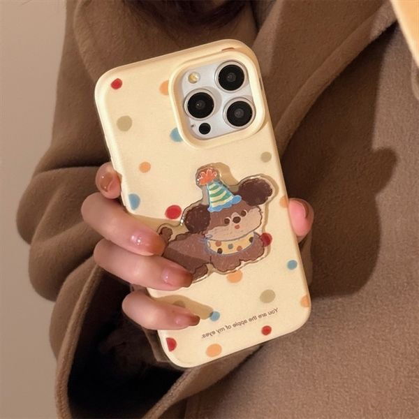 Ốp cún nổi mũ sinh nhật + dây charm