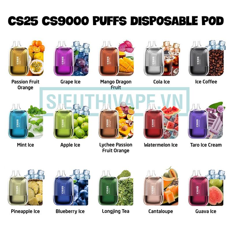  CS25 CS9000 Guava Ice - Pod 1 Lần 9000 Hơi Có Sạc 