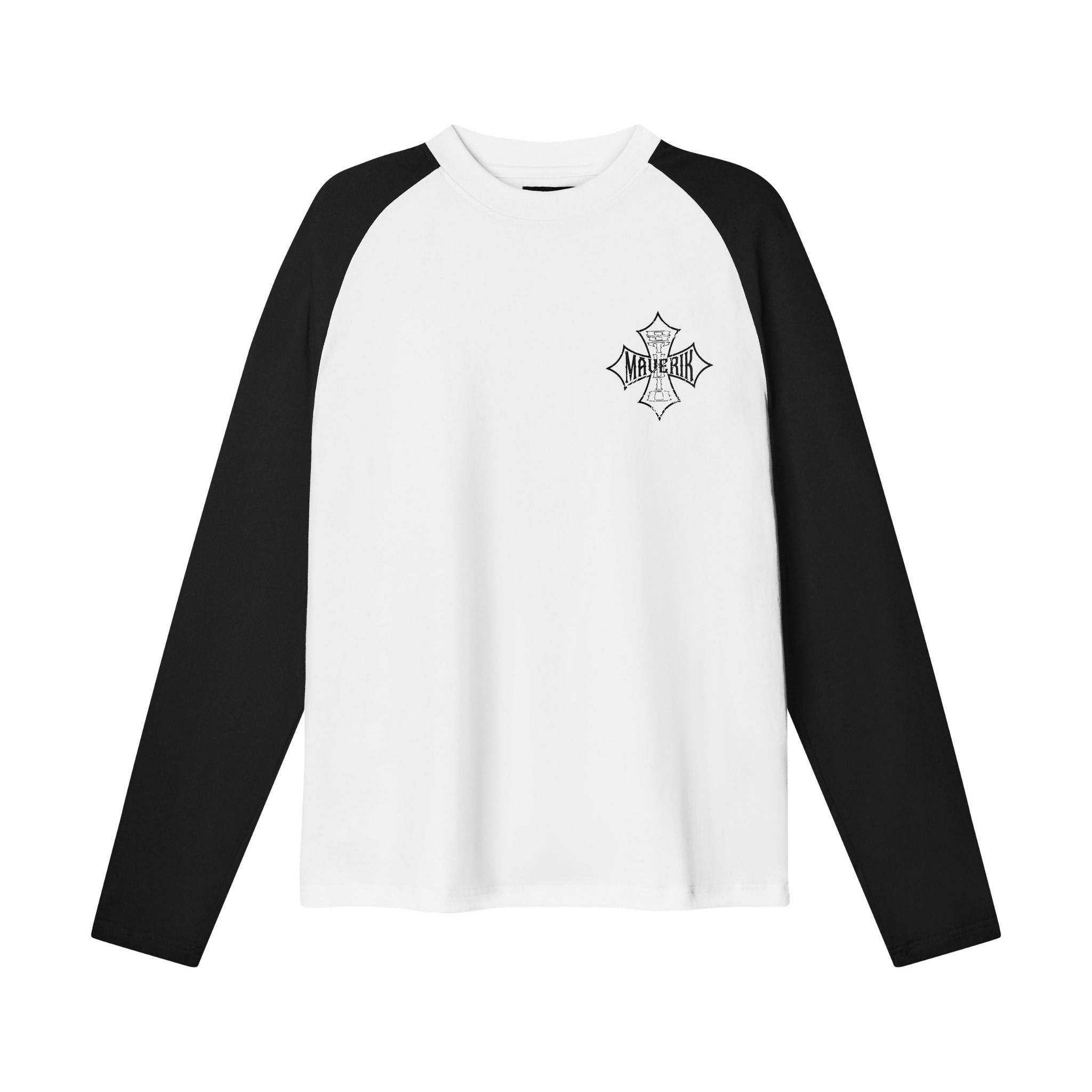  MAVERIK® - CROSS LOGO LONG SLEEVES RAGLAN T-SHIRTS ( BLACK / WHITE ) 