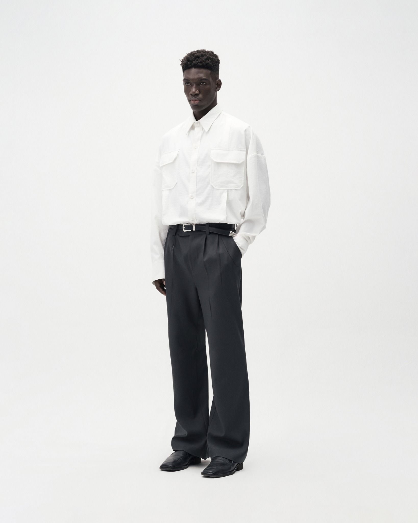 MAVERIK® OVERSIZED PLEATED SHIRT ( WHITE )