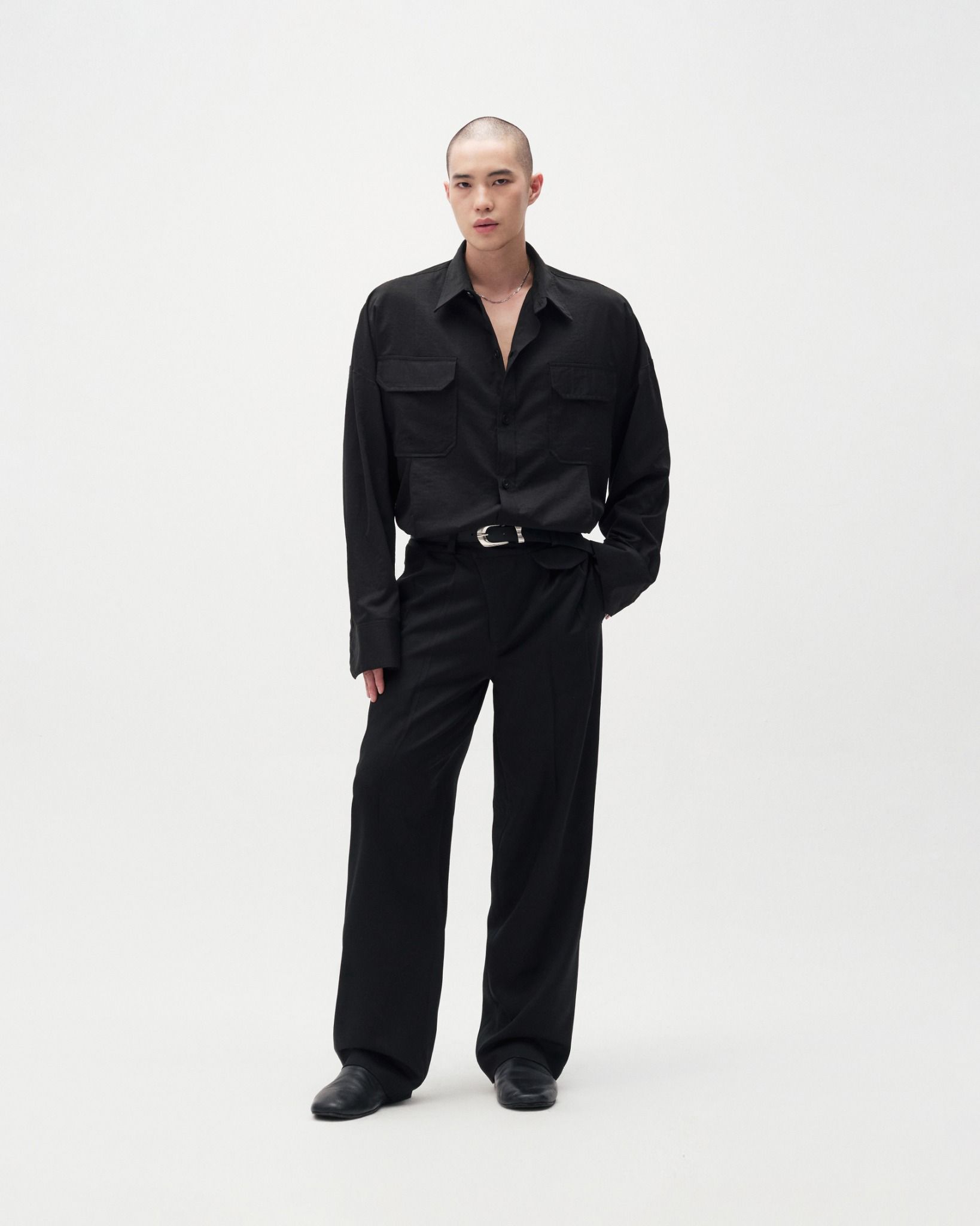 MAVERIK® OVERSIZED PLEATED SHIRT ( BLACK )