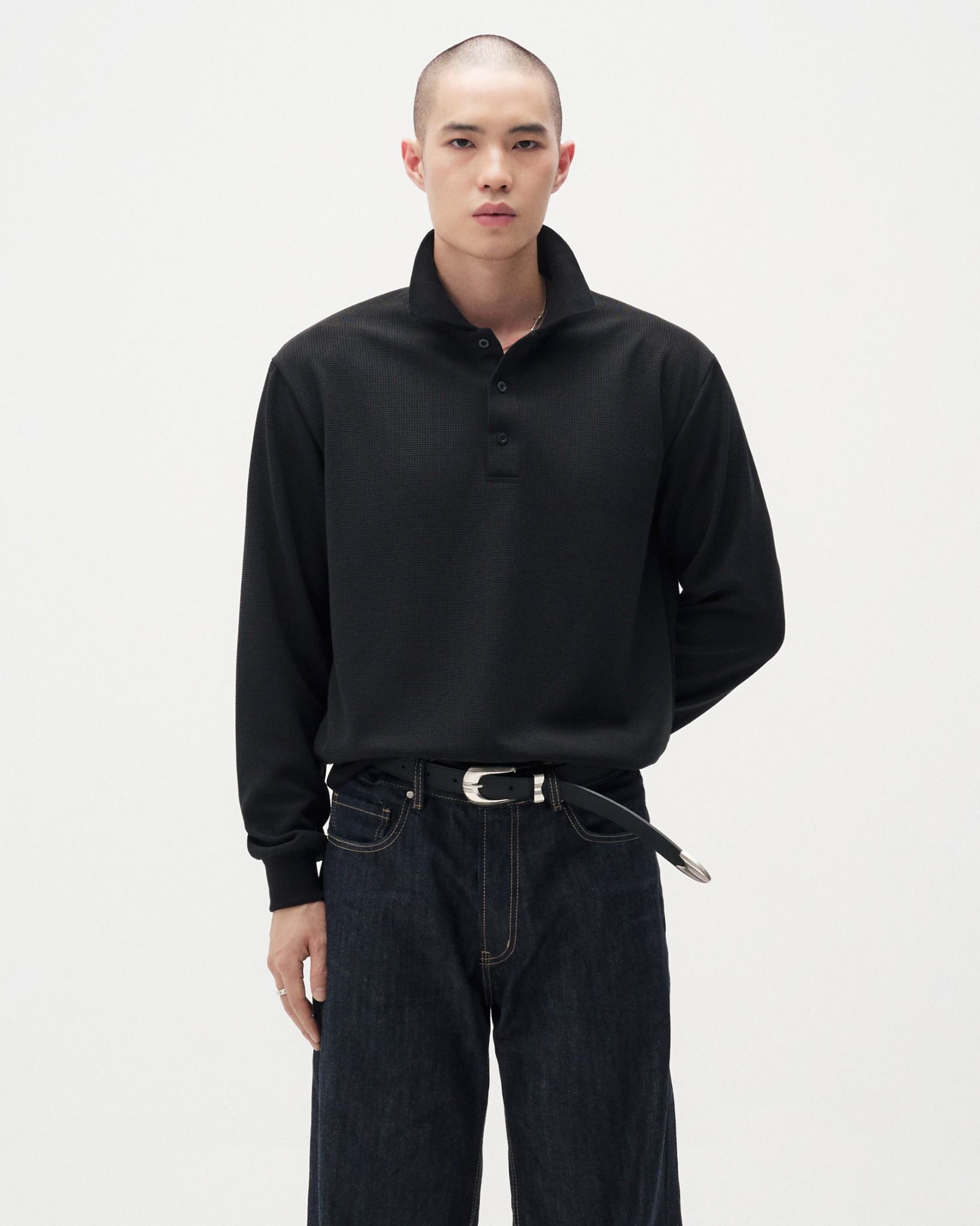 MAVERIK® WAFFLE LONGSLEEVES POLO SHIRT ( BLACK )