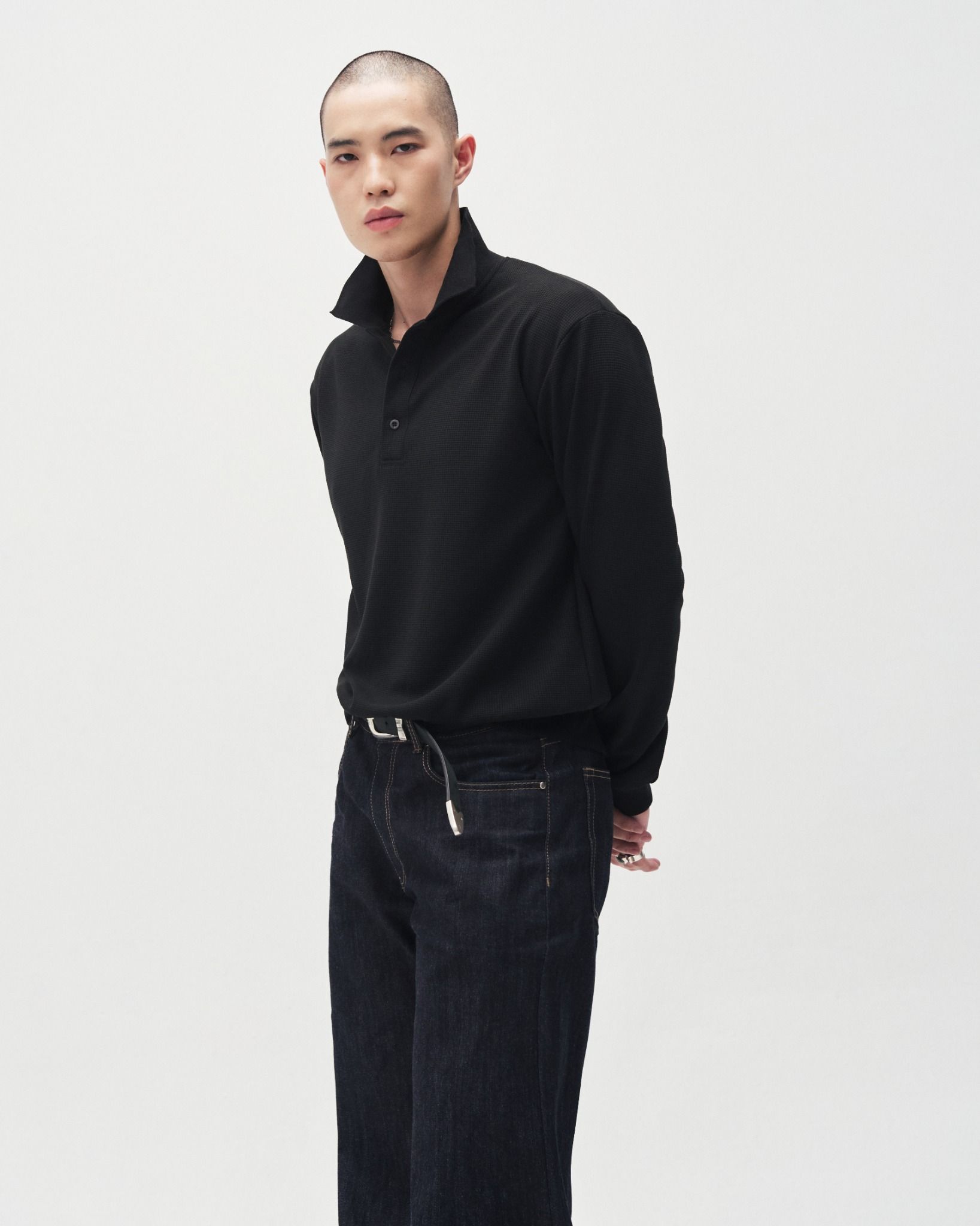MAVERIK® WAFFLE LONGSLEEVES POLO SHIRT ( BLACK )