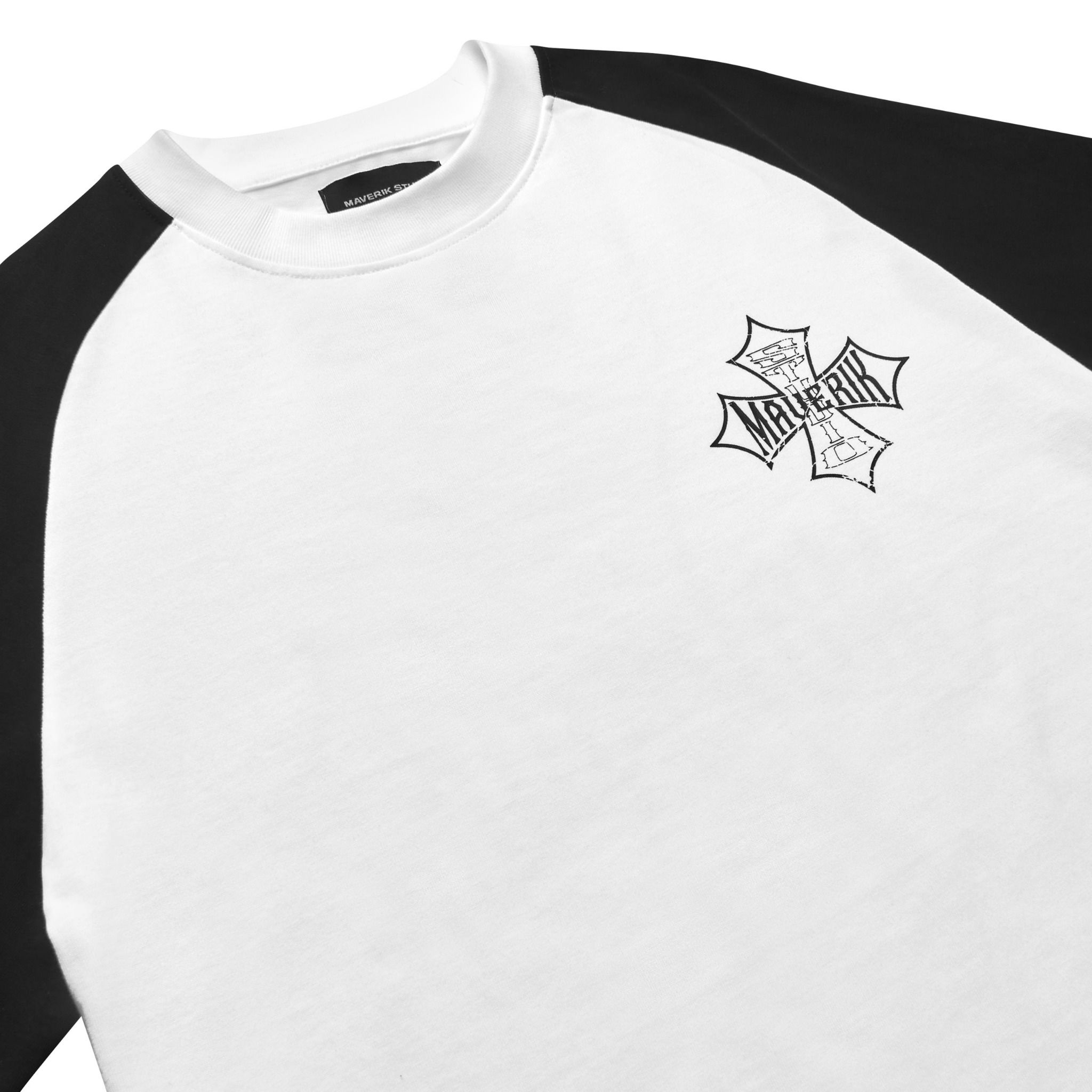  MAVERIK® - CROSS LOGO LONG SLEEVES RAGLAN T-SHIRTS ( BLACK / WHITE ) 