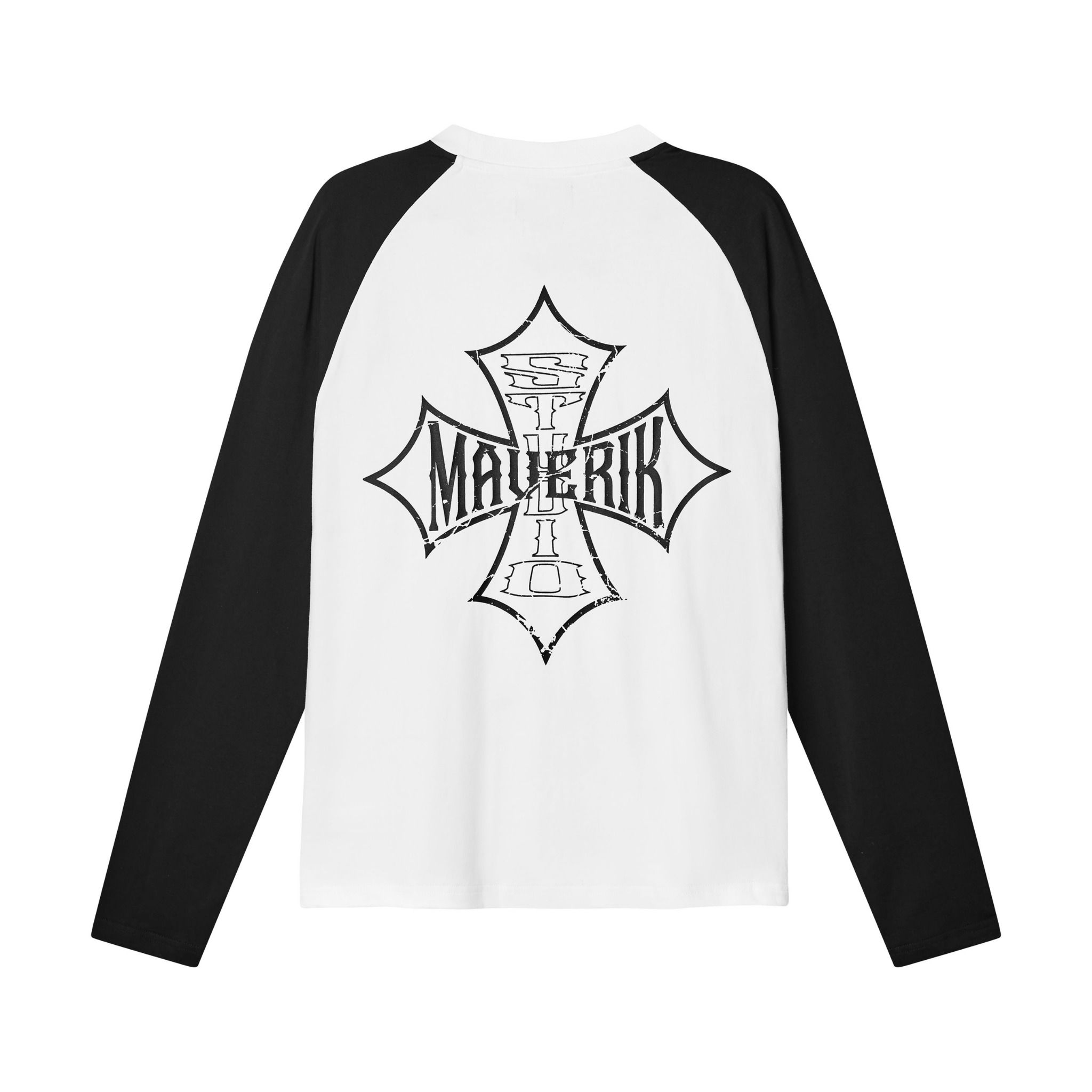  MAVERIK® - CROSS LOGO LONG SLEEVES RAGLAN T-SHIRTS ( BLACK / WHITE ) 