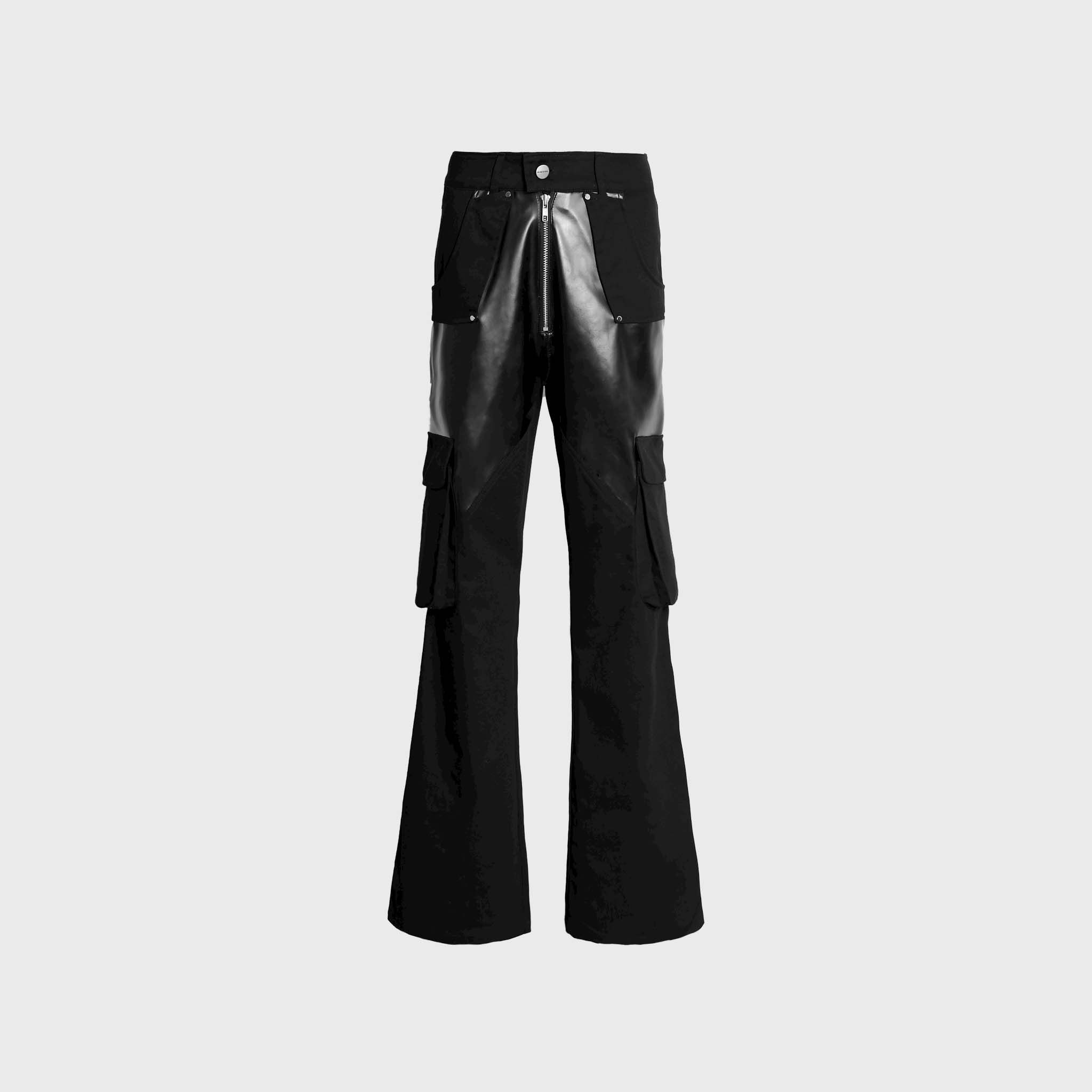  Kaki Mix Faux Leather Cargo Pants ( Black) 