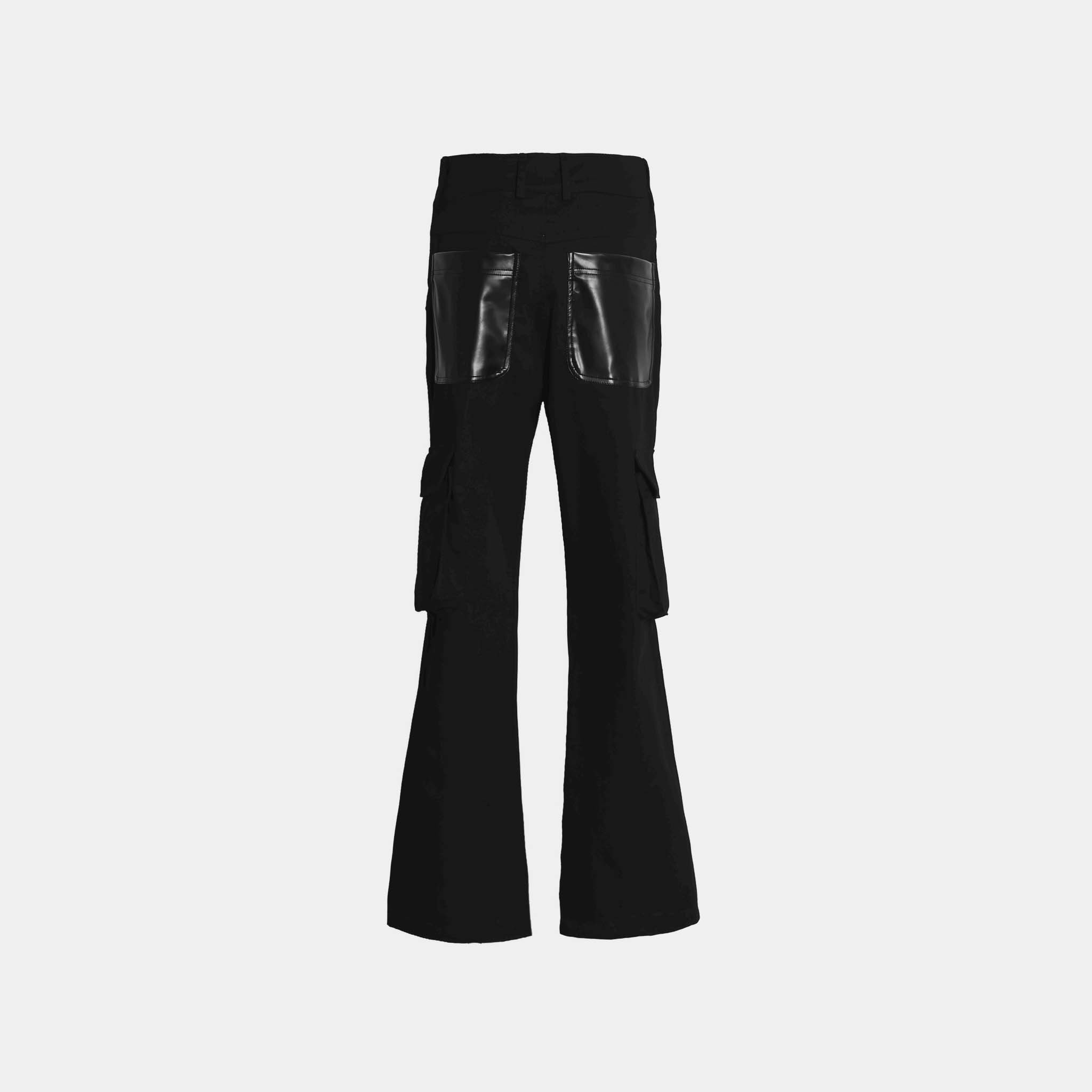  Kaki Mix Faux Leather Cargo Pants ( Black) 