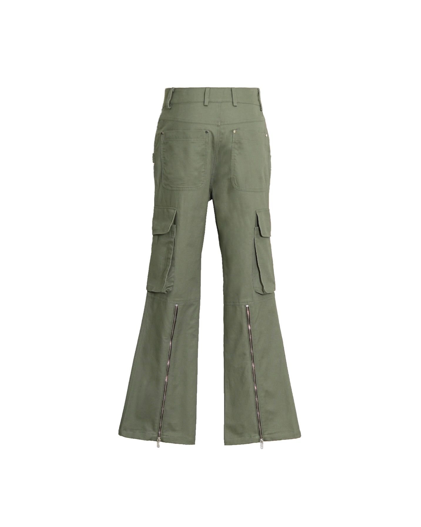 Flare Kaki Zipped Pants ( Olive )