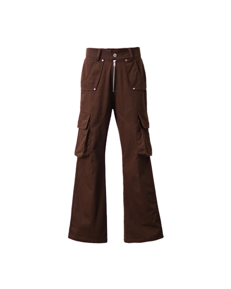 Flare Kaki Zipped Pants ( Chocolate )