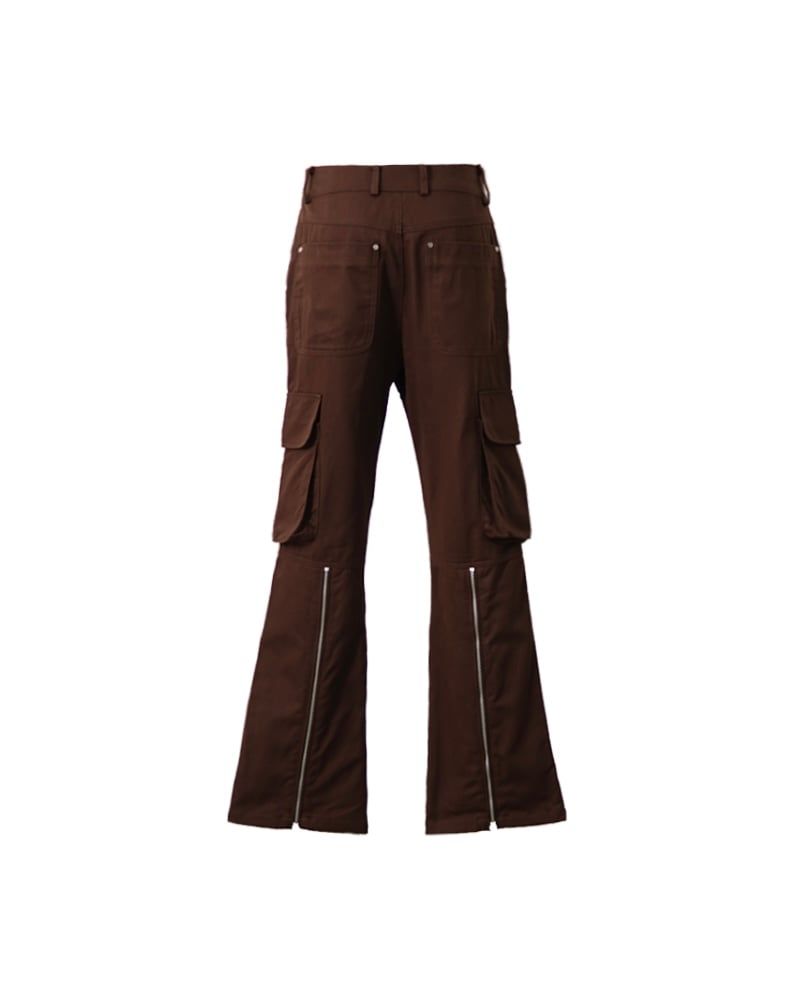 Flare Kaki Zipped Pants ( Chocolate )