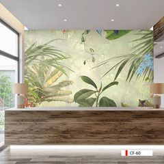 BST13 - TRANH DÁN TƯỜNG 3D NHÀ HÀNG, CAFE - PHONG CÁCH TROPICAL NHIỆT ĐỚI - KHỔ LỚN