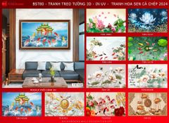 BST58 - TRANH TREO TƯỜNG - PHÒNG KHÁCH, SAU SOFA - CHỦ ĐỀ HOA SEN CÁ CHÉP - KHỔ LỚN