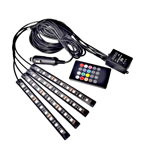 Đèn Led Gầm Ghế Ô Tô 4 Dải Đèn, Mỗi Dải 12 LED, Có Điều Khiển Cao Cấp