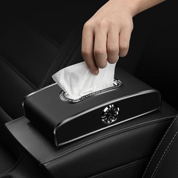 Hộp Đựng Giấy Ăn 3 Chức Năng Trên Ô Tô, Có Đồng Hồ Và Bảng Ghi Số Điện Thoại Để Taplo - Tặng 01 Túi Giấy Ăn Cao cấp