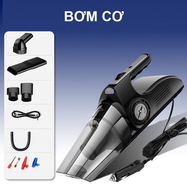 Máy Hút Bụi Kiêm Bơm Lốp Ô Tô DC12V 4 in 1 – Hút Bụi, Bơm Lốp Ô Tô, Đèn Chiếu Sáng, Đo Áp Suất Lốp; Bảo Hành 6 Tháng