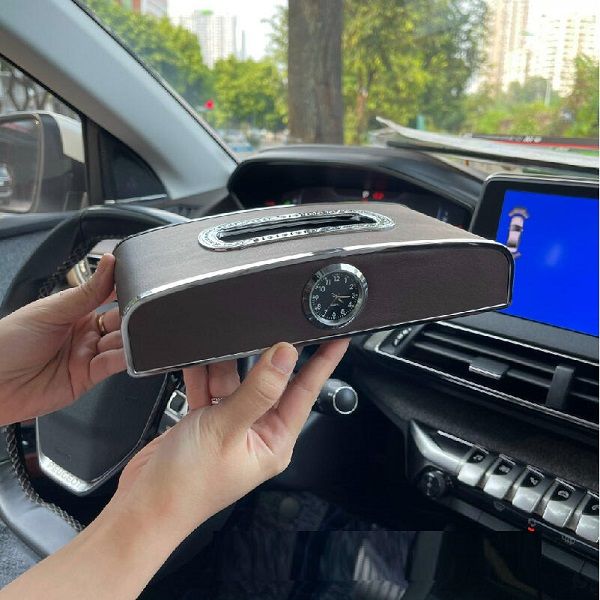 Hộp Đựng Giấy Ăn 3 Chức Năng Trên Ô Tô, Có Đồng Hồ Và Bảng Ghi Số Điện Thoại Để Taplo - Tặng 01 Túi Giấy Ăn Cao cấp