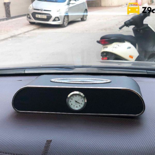 Hộp Đựng Giấy Ăn 3 Chức Năng Trên Ô Tô, Có Đồng Hồ Và Bảng Ghi Số Điện Thoại Để Taplo - Tặng 01 Túi Giấy Ăn Cao cấp