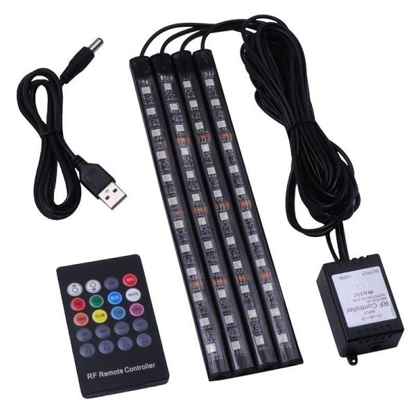 Đèn Led Gầm Ghế Ô Tô 4 Dải Đèn, Mỗi Dải 12 LED, Có Điều Khiển Cao Cấp