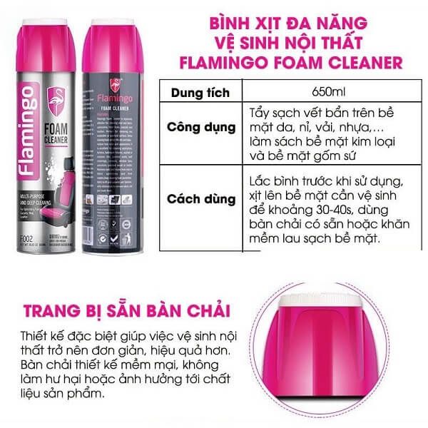 Bình Xịt Tẩy Vệ Sinh Nội Thất Ô Tô, Nội Thất Gia Đình FLAMINGO F002