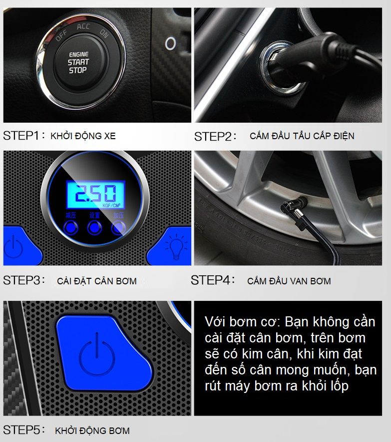 Bơm Lốp Ô Tô AIKESI, Bơm Hơi Ô Tô Điện Tử Tự Động Ngắt AIKESI