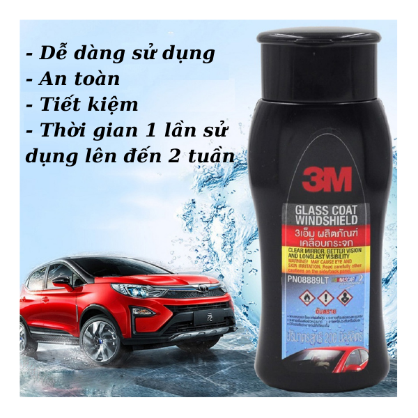 Chống Bám Nước Kính Ô Tô 3M Glass Coat Windshield, Hạn Chế Vết Ố Nước, PN08889LT 200ml