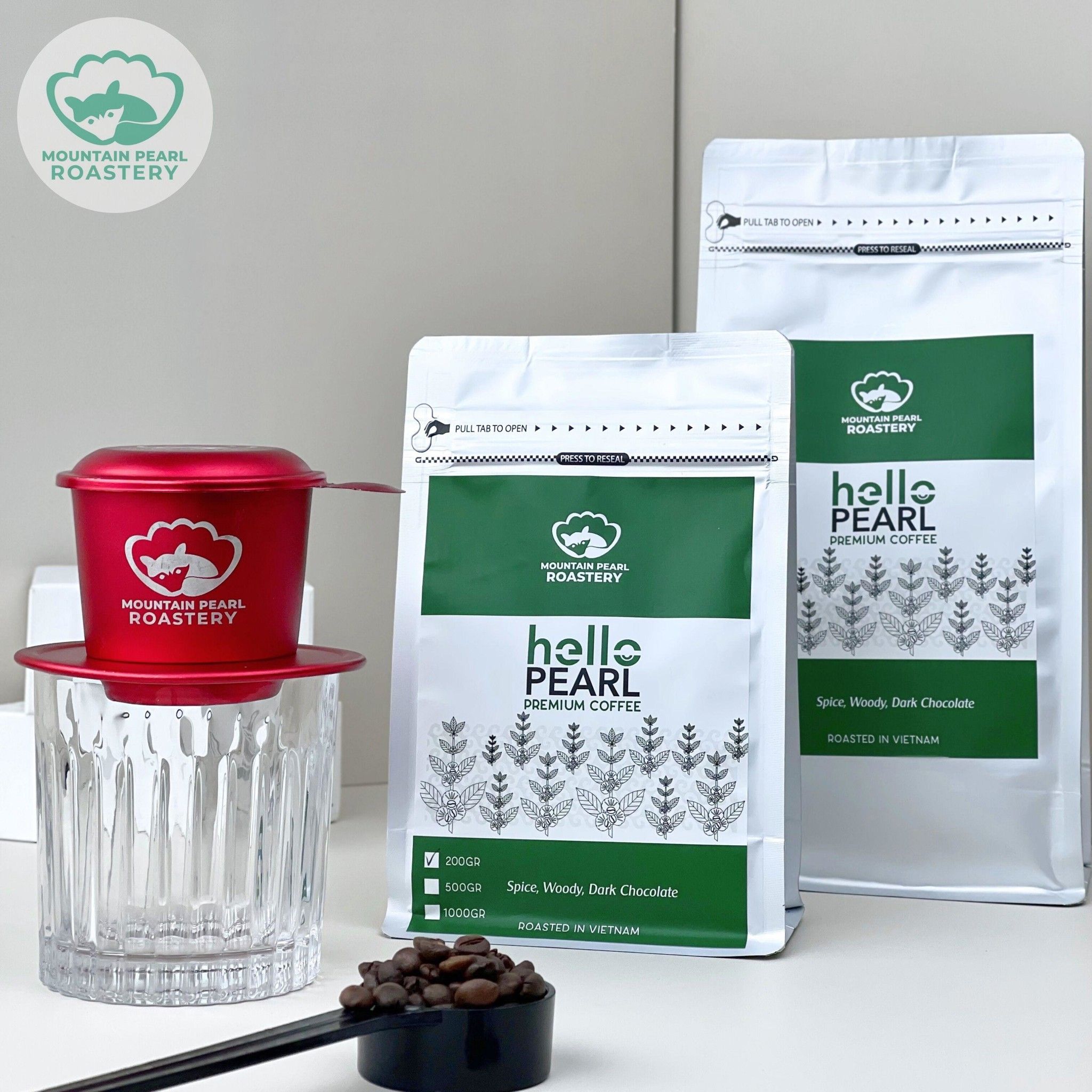 Cà phê HELLO (vị Cafe đậm đà) Hạt Cafe Robusta Sẻ rang xay nguyên chất - Mountain Pearl Roastery Coffee
