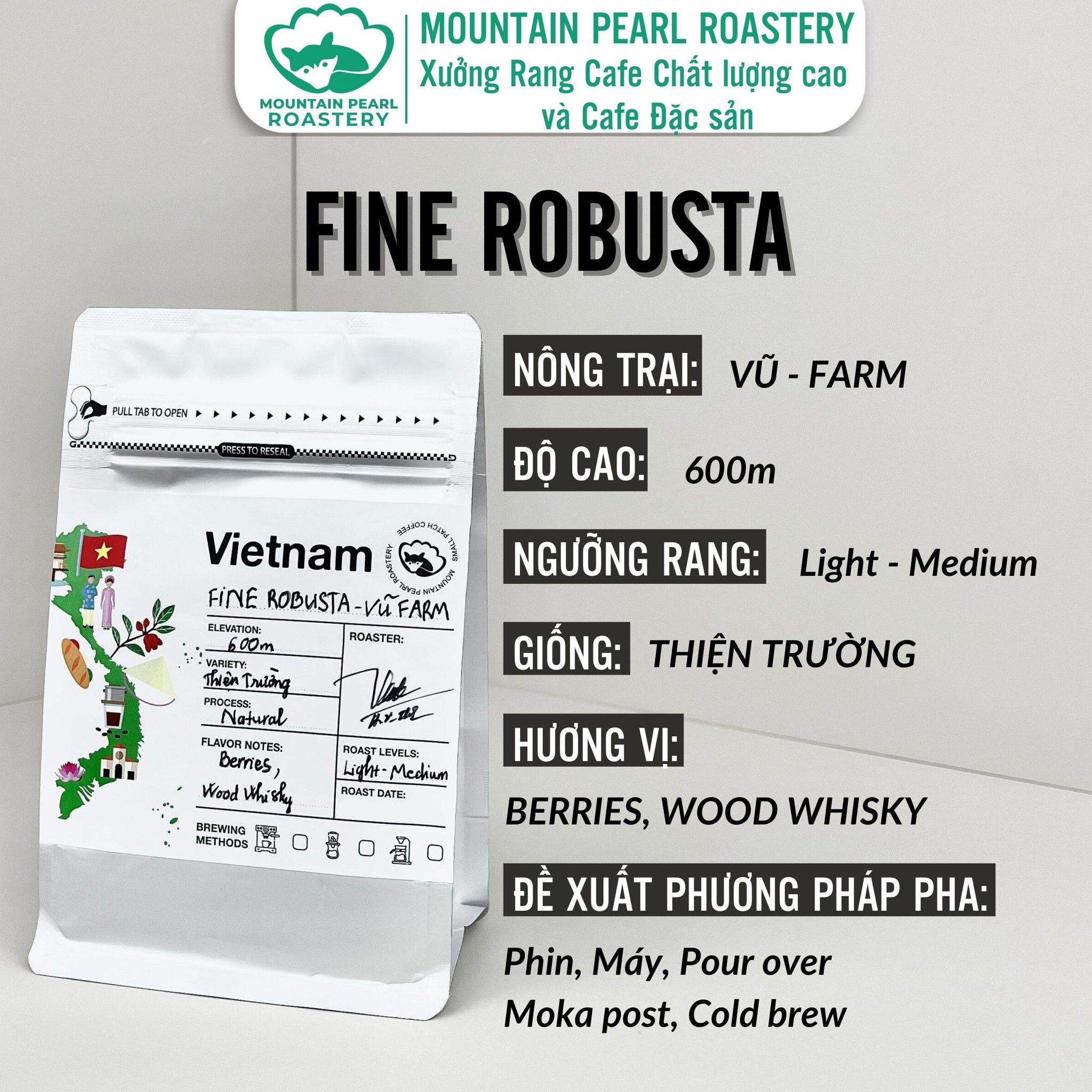 Cà Phê Đặc Sản Đắk Nông FINE ROBUSTA vị Berries, Whisky - Specialty Coffee Mountain Pearl Roastery Coffee