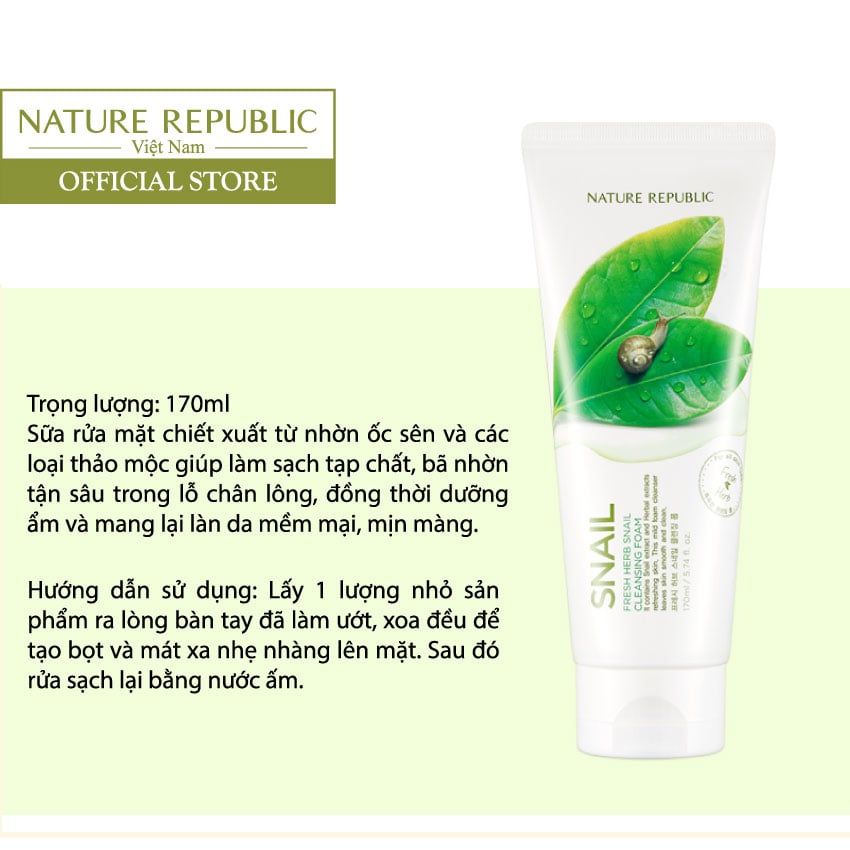 Sữa rửa mặt FRESH HERB SNAIL CLEANSING FOAM