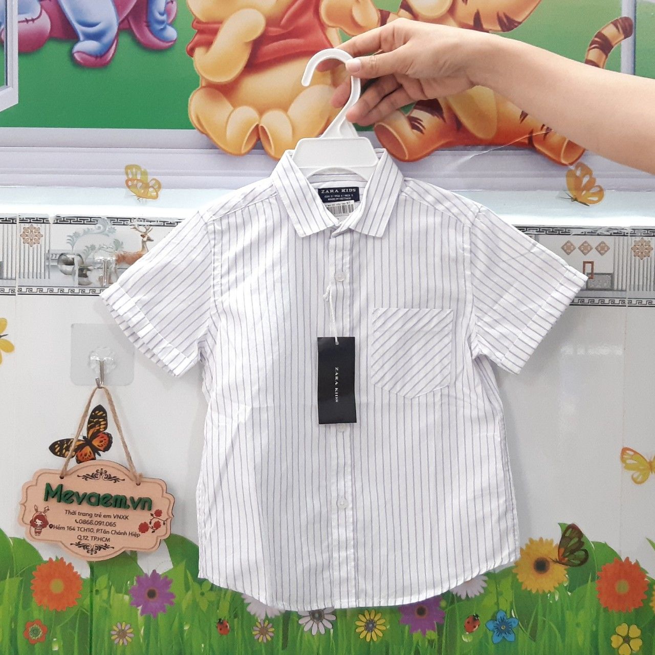 Áo Sơ Mi Cộc Tay Bé Trai Zara Sọc Trắng Tím