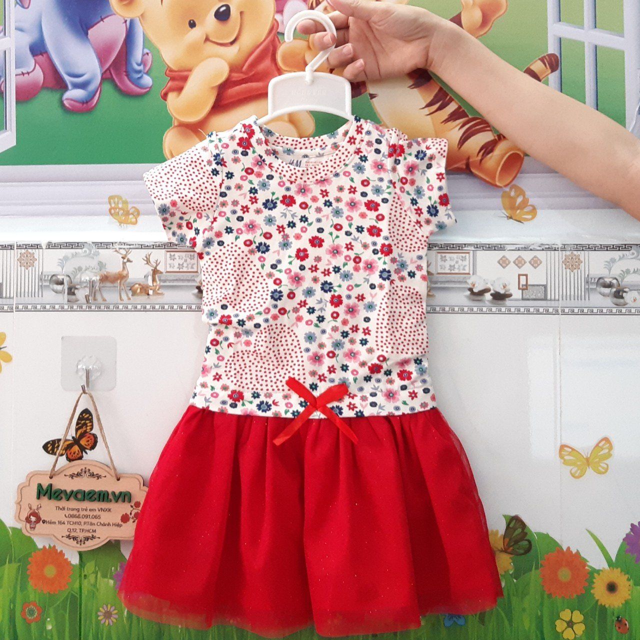Đầm Cộc Tay BG H&M Hoa Đỏ