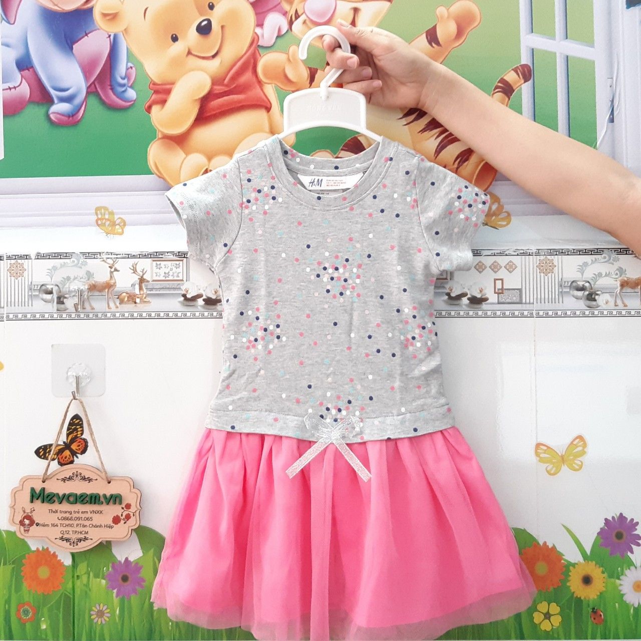 Đầm Cộc Tay BG H&M Xám Hồng
