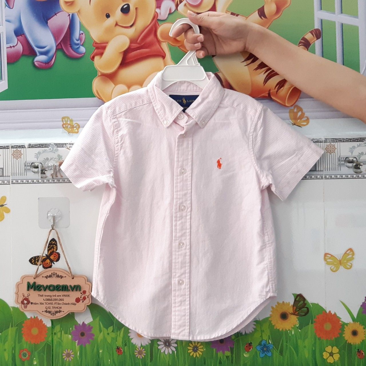 Áo Sơ Mi Cộc Tay Bé Trai Ralph Lauren Sọc Hồng